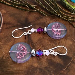 Lavender Lotus Earrings - Lotus Jewelry, Yoga Boho
